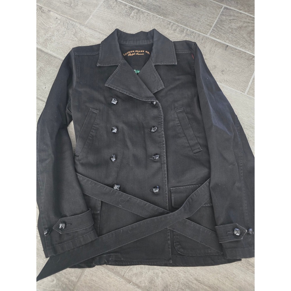 Lauren Jeans Co Ralph Lauren Black‎ Belted Pea Coat Trench Jacket Womens Large